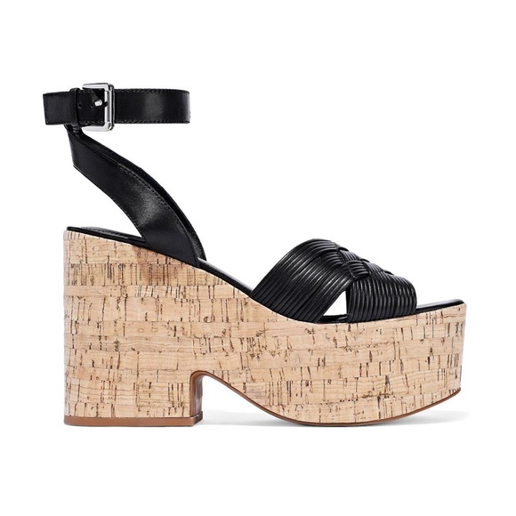 Sigerson Morrison Becca Black Leather Cork Wedge Sandal Ankle Strap Platform 9.5 - Picture 7 of 16